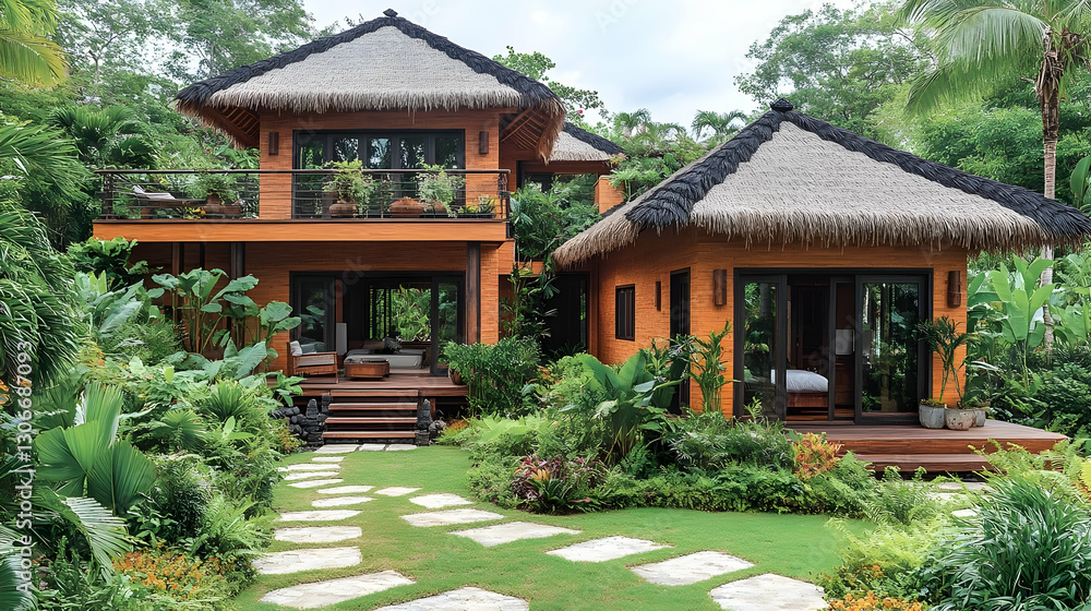 Two Tropical Rustic Houses With Lush Garden Two Tropical Rustic Houses With Lush Garden