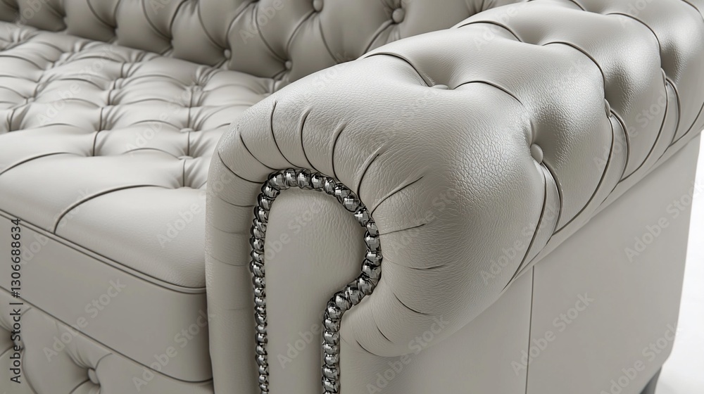 Obraz premium Elegant tufted leather sofa with decorative studs, showcasing luxury interior design