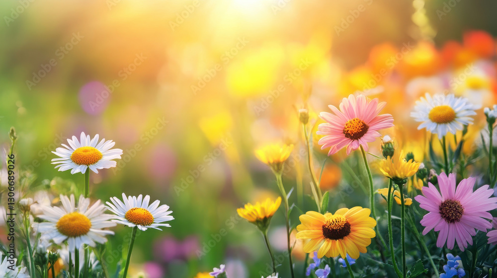 A vibrant field of flowers illuminated by sunlight, showcasing nature's beauty and tranquility. A vibrant field of flowers illuminated by sunlight, showcasing nature's beauty and tranquility.