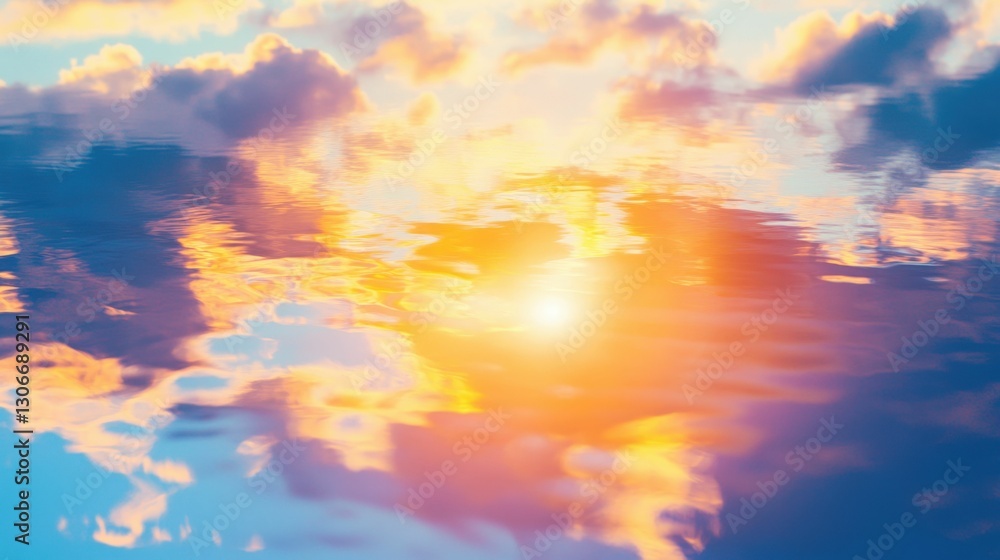 Obraz premium Tranquil water surface with gentle ripples and reflective sky at sunset for relaxation themes