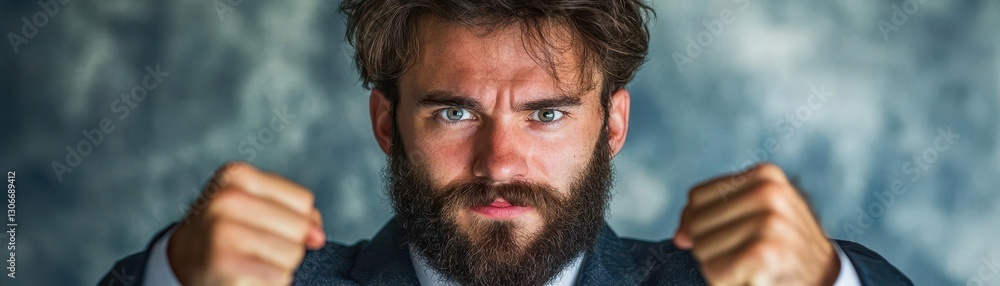 Obraz premium Determined Man with Intense Expression in Business Attire