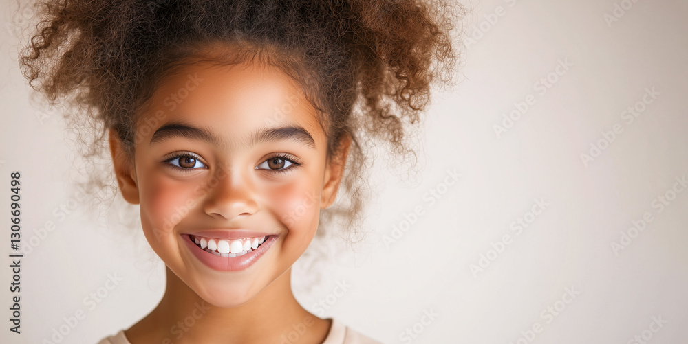 Smiling African American girl close-up portrait with copy-space. Cute kid with toothy smile. Smiling African American girl close-up portrait with copy-space. Cute kid with toothy smile.