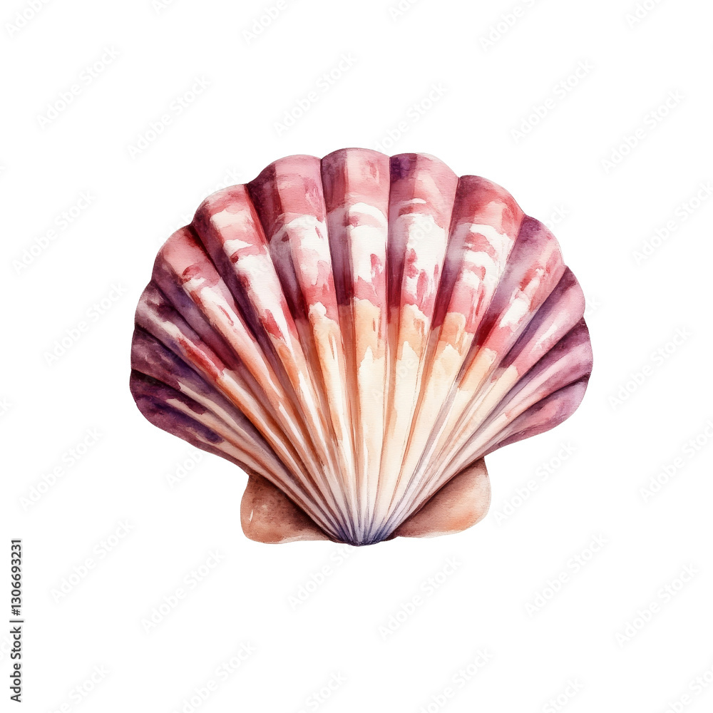 Fototapeta premium Scallop Shell Displaying Rich Purplish-Pink and Cream Colors with Dark Striations