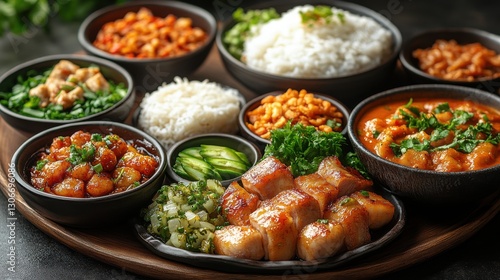 assortment of vibrant southeast asian cuisine served on decorative plates