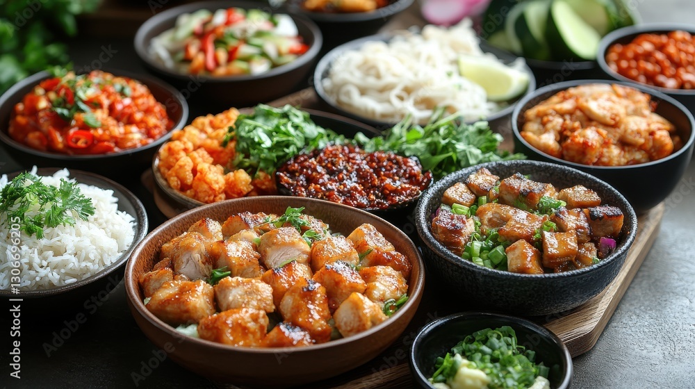 assortment of vibrant southeast asian cuisine served on decorative plates assortment of vibrant southeast asian cuisine served on decorative plates