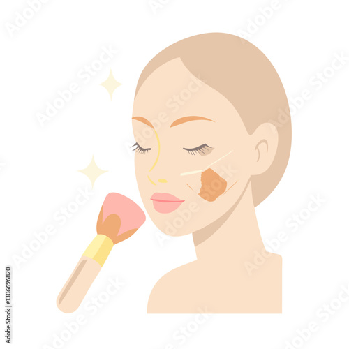 Woman blending foundation on face