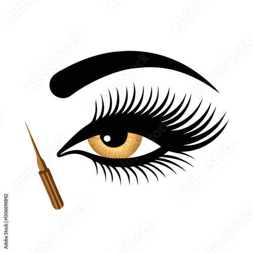 Eye with long lashes and eyeliner brush