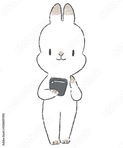 スマートフォンを使ううさぎのキャラクターの手書きイラスト