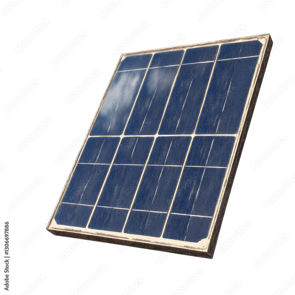 Square Solar Panel Reflecting Clouds in Weathered Condition Square Solar Panel Reflecting Clouds in Weathered Condition
