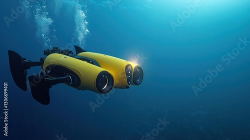 Underwater Exploration: A Yellow Autonomous Underwater Vehicle (AUV) Navigates the Deep Ocean photo