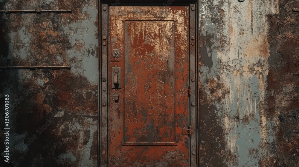 Weathered Steel Door with Heavily Textured and Eroded Surface Detail Weathered Steel Door with Heavily Textured and Eroded Surface Detail
