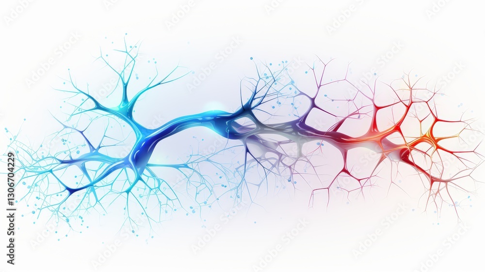 Fototapeta premium Abstract Neural Network Illustration Depicting Interconnected Cables in Blue and Red Colors on a Light Background