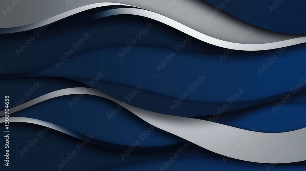 Fototapeta premium Dynamic 3D inspired background with layered wave like structures in deep navy and silver tones for political discourse design Generative AI
