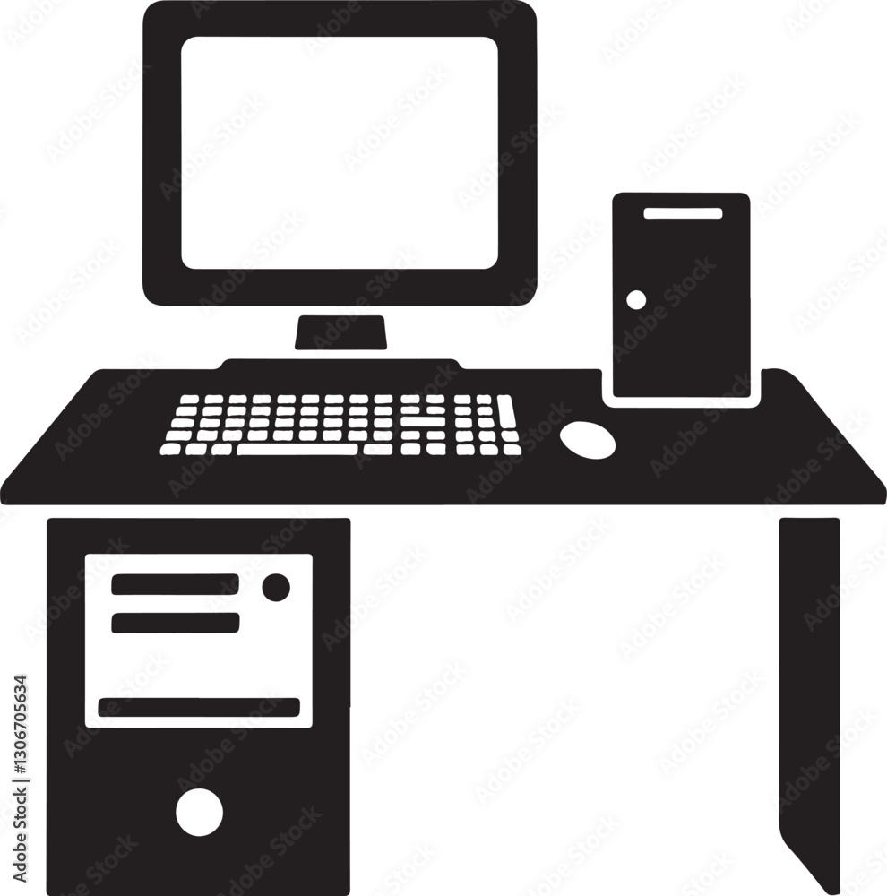 computer table black and white silhouette style victor design with white background. computer table black and white silhouette style victor design with white background.