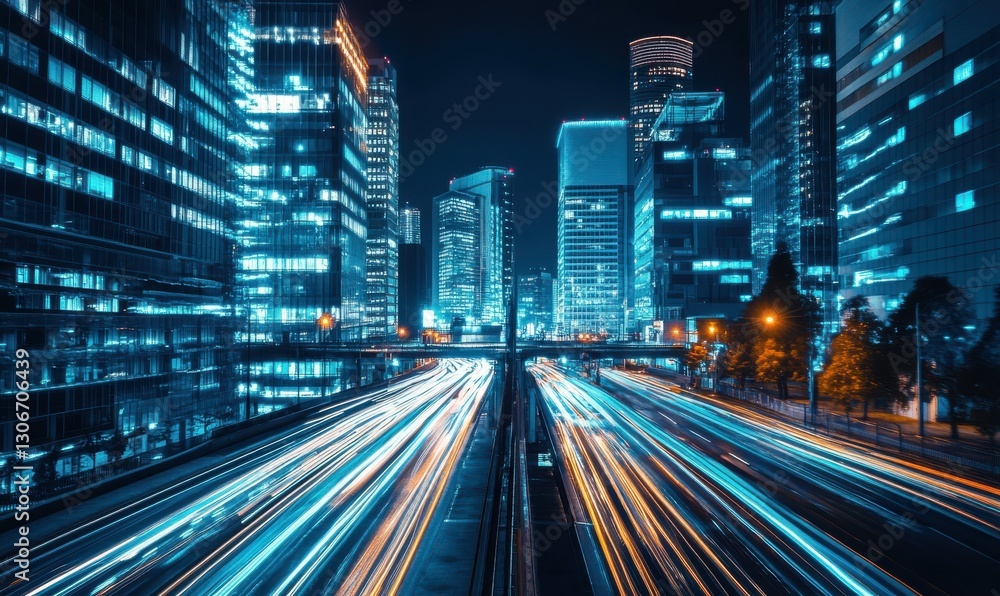 Obraz premium Futuristic Cityscape with Glowing Road