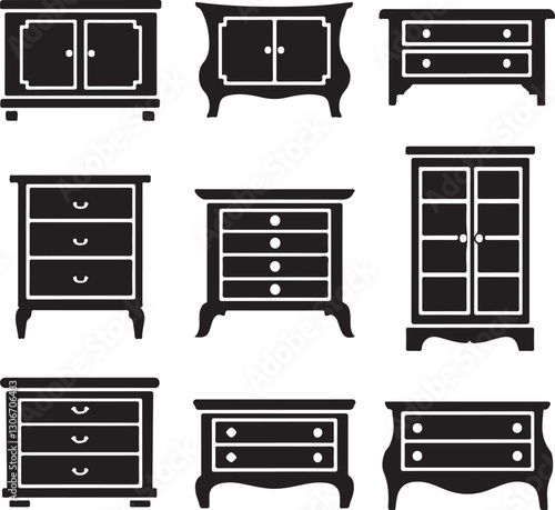 furniture design black and white silhouette style victor design with white background. 