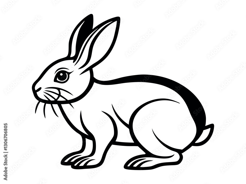 Fototapeta premium Easter rabbits isolated vector illustration set in linocut style. Hand drawn set with animals in linocut style. Isolated on a white background. 