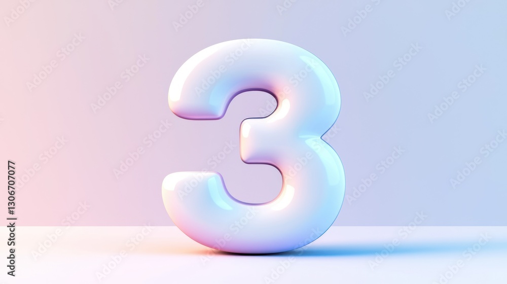 Pastel 3D number three on a soft, gradient background Pastel 3D number three on a soft, gradient background