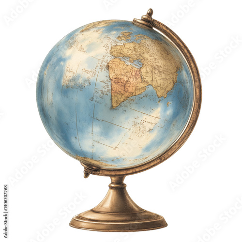Vintage Terrestrial Globe Showcasing Antique Cartography on Brass Stand