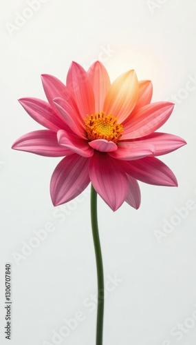 Radiating flower, intense color palette, soft petals, stark white backdrop, colorful, decoration, beautiful