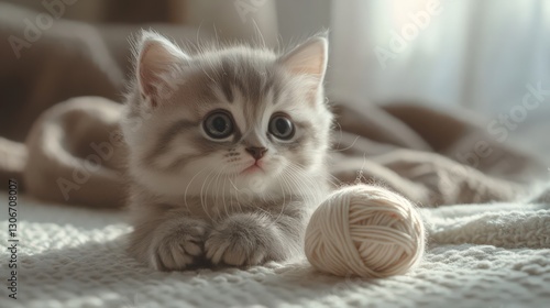 Wallpaper Mural Adorable kitten portrait with yarn ball, capturing the essence of innocence Torontodigital.ca