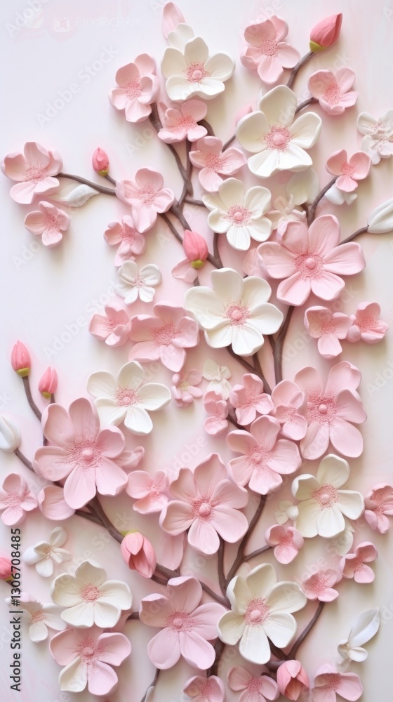 Cherry blossom bas relief small pattern oil paint flower petal plant. Cherry blossom bas relief small pattern oil paint flower petal plant.