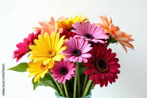 Vibrant bouquet, various blooms, white background, bloom, spring