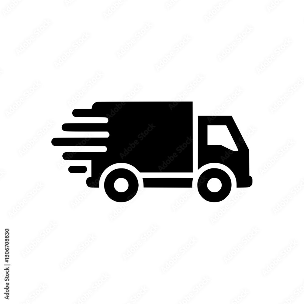 Silhouette icon of a fast delivery truck, representation of quick shipping services Silhouette icon of a fast delivery truck, representation of quick shipping services