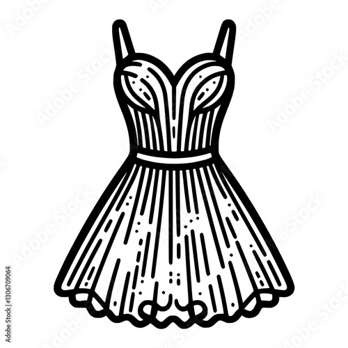 Outline icon of a stylish dress, fashion design representation, elegant attire symbol