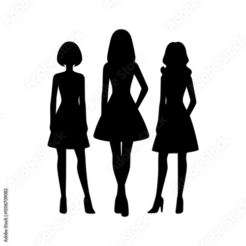 Silhouette of three women in dresses, representation of fashion and femininity