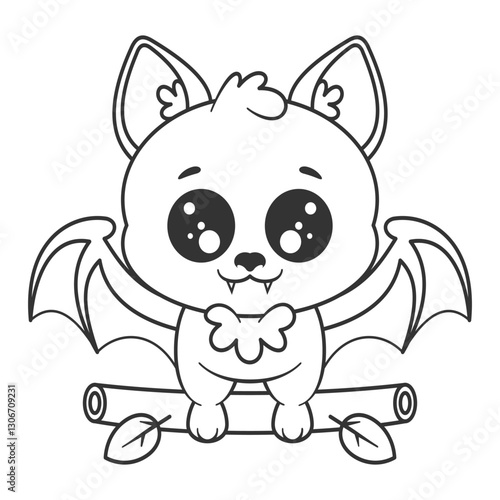 Bat standing on tree trunk, for coloring