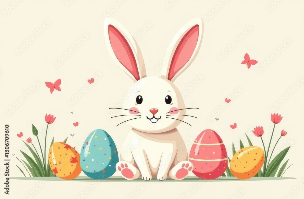 Banner with Easter. Fashionable Easter design with typographic, hand -drawn with strokes and dots, eggs, rabbit ears, pastel colors. Modern minimalistic style. Horizontal poster, congratulatory postca Banner with Easter. Fashionable Easter design with typographic, hand -drawn with strokes and dots, eggs, rabbit ears, pastel colors. Modern minimalistic style. Horizontal poster, congratulatory postca