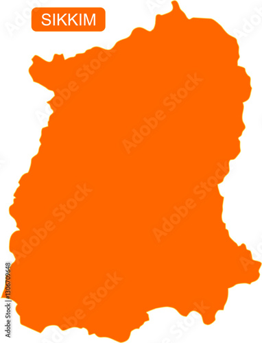 Map of Indian state Sikkim in solid orange color