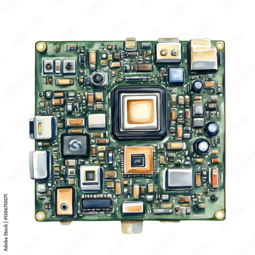 Circuit Board Design Showcasing Microchips and Components Circuit Board Design Showcasing Microchips and Components