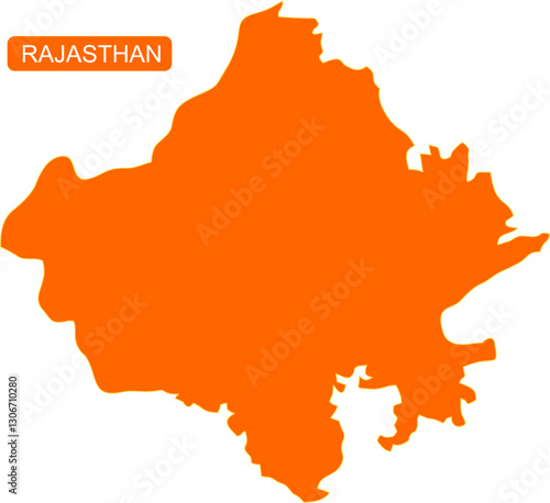 Map of Indian state Rajasthan in solid orange color
