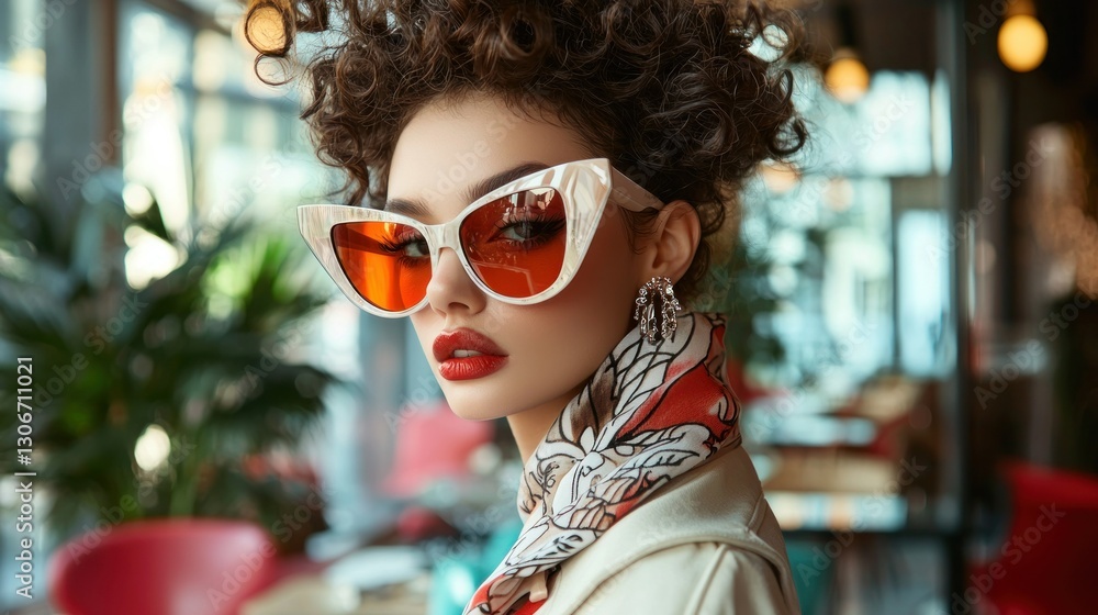 custom made wallpaper toronto digitalStylish woman in cafe, wearing oversized sunglasses and scarf