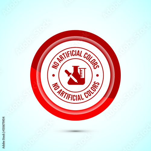 No artificial colors icon design illustration, Artificial color free symbol, Natural product, Red color button design