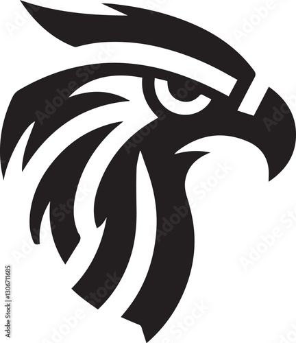 Bold Tribal Eagle Head Vector Logo in Black and White

