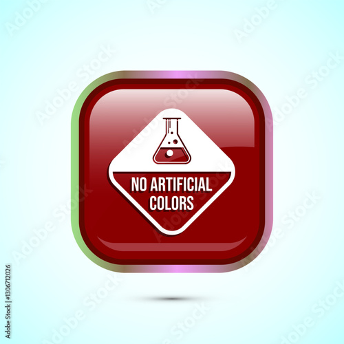 No artificial colors icon design illustration, Artificial color free symbol, Natural product, Red color square button design