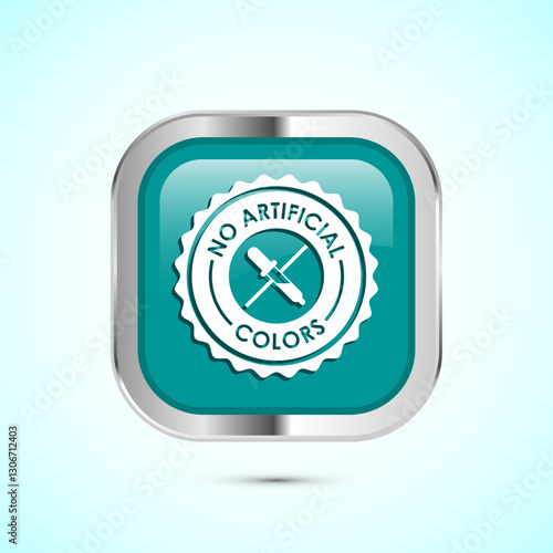 No artificial colors icon design illustration, Artificial color free symbol, Natural product, Teal color square button design