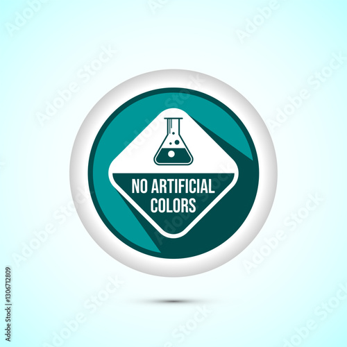No artificial colors icon design illustration, Artificial color free symbol, Natural product, Teal color shadow button design