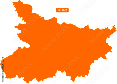 Map of Indian state Bihar in solid orange color