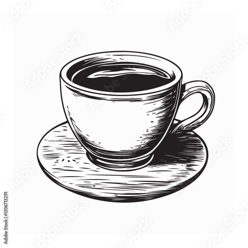 Coffee cup sitting on top of a wooden table image vector isolated on white background.