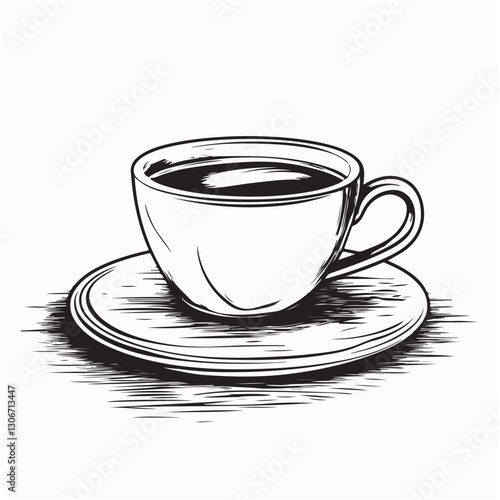 Coffee cup sitting on top of a wooden table image vector isolated on white background.