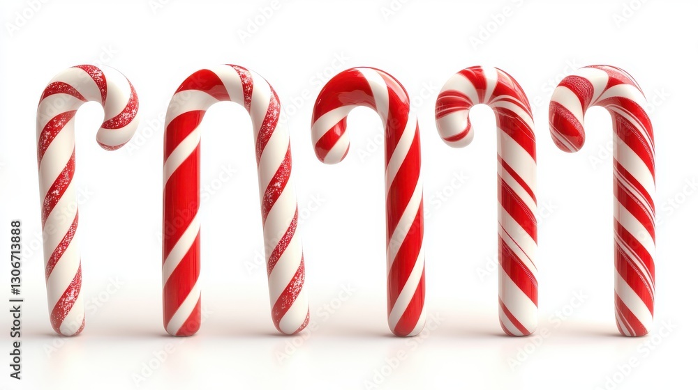 Obraz premium candy canes red and white striped isolated,cartoon illustration style