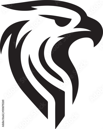 Bold Tribal Eagle Head Vector Logo in Black and White

