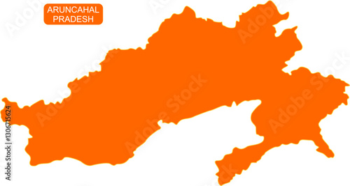 Map of Indian state Arunachal Pradesh in solid orange color
