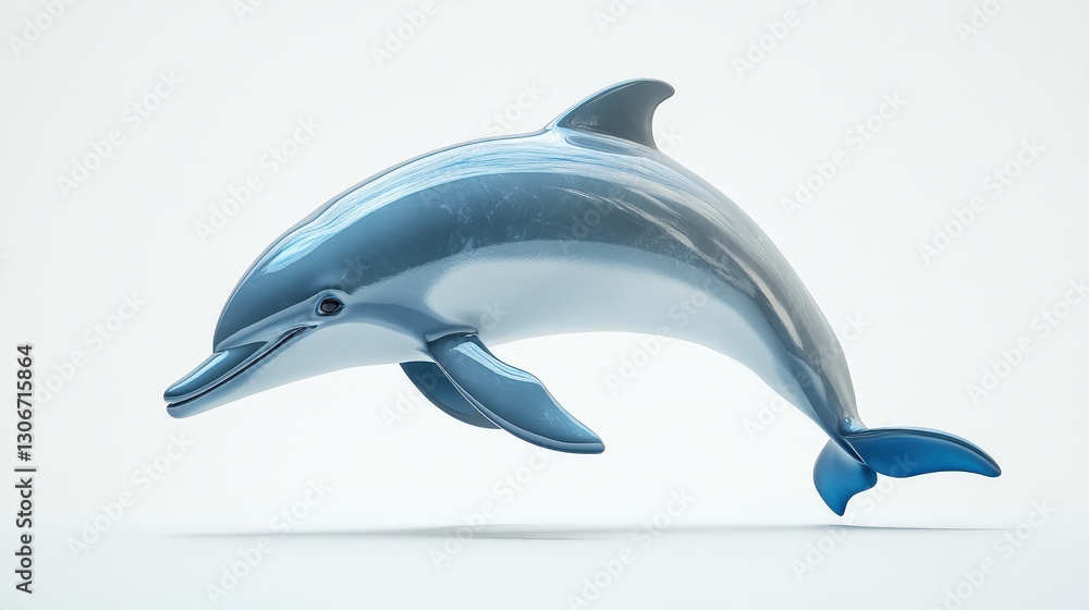 Obraz premium Elegant blue-gray dolphin soaring through air; fluid form tilts left, showcasing vibrant hues and intricate details