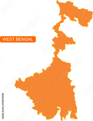 Map of Indian state West Bengal in solid orange color