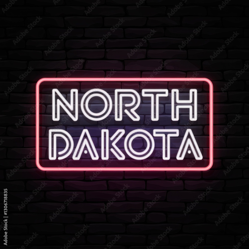 Obraz premium Neon North Dakota Sign with Retro Glow